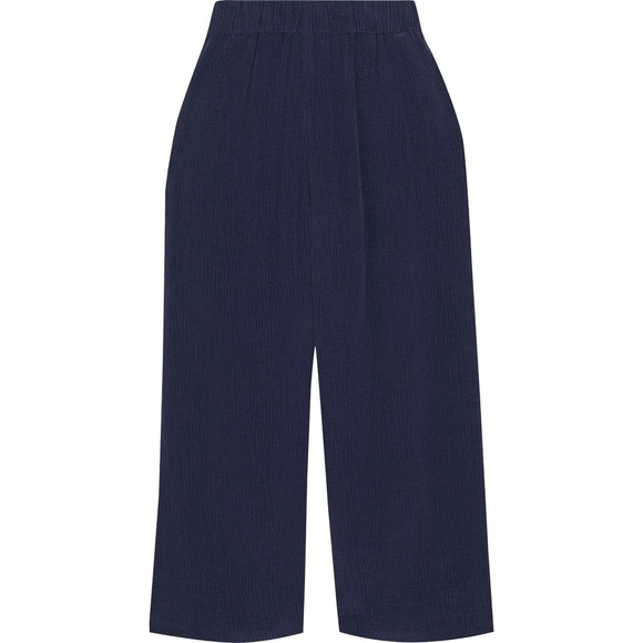 Diane Von Furstenberg Victoire Cropped Crinkled-Tencel Culottes, Navy, Sz S NWOT - Picture 3 of 4